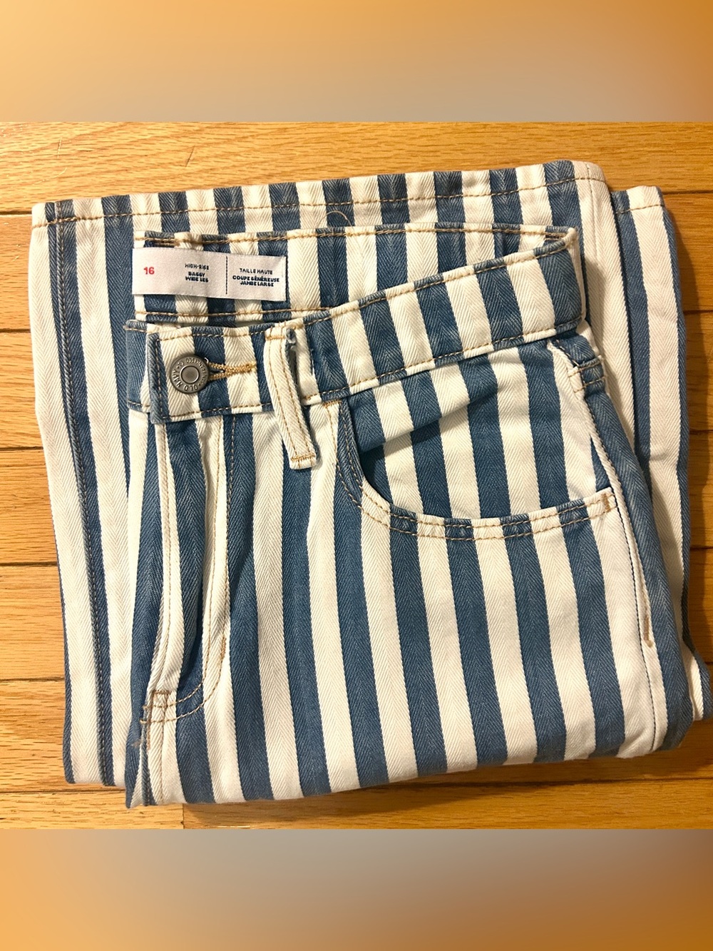 NWOT Old Navy Girls Vertical Striped Jeans • High Rise / Wide Leg • Size 14 XL